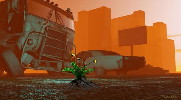 Small plant peeking thought the concrete